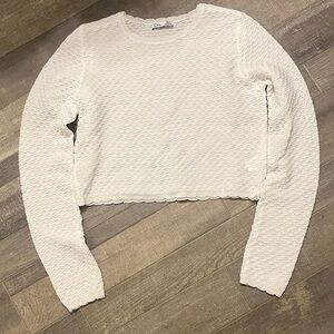Dex White Textured Long Sleeve Crop Top